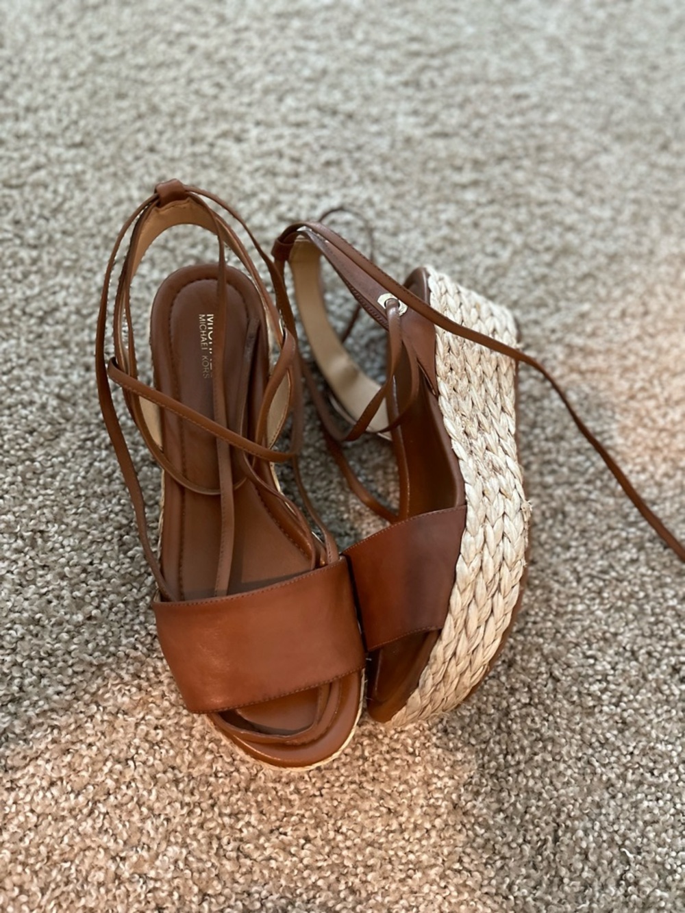 Michael Kors Tan Brown Wedge Espadrille Sandals